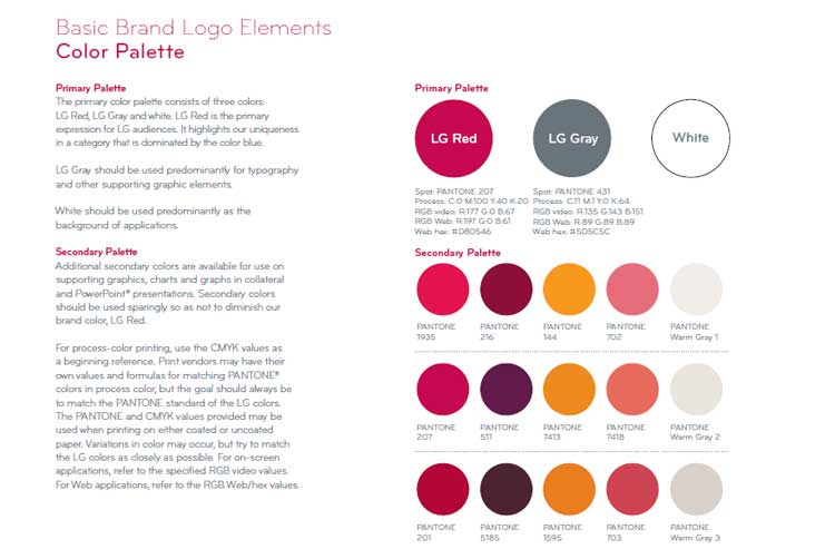 نقش طراحی هویت بصری در برند سازی چیست؟ LG corporate identity design guideline رنگ در برندسازی